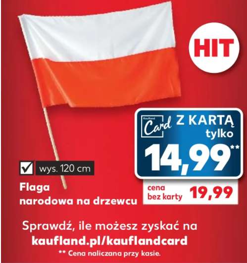 Flaga narodowa Polska z uchwytem za 14.99 z kartą Kaufland @Kaufland