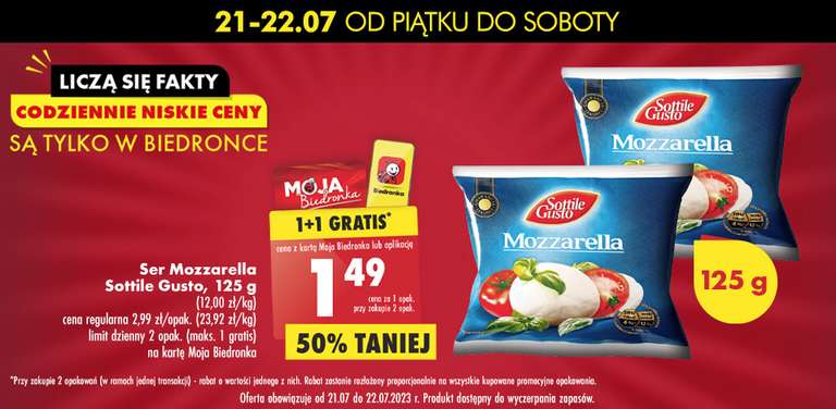 Mozzarella Sottile Gusto 125g 1+1 gratis @Biedronka