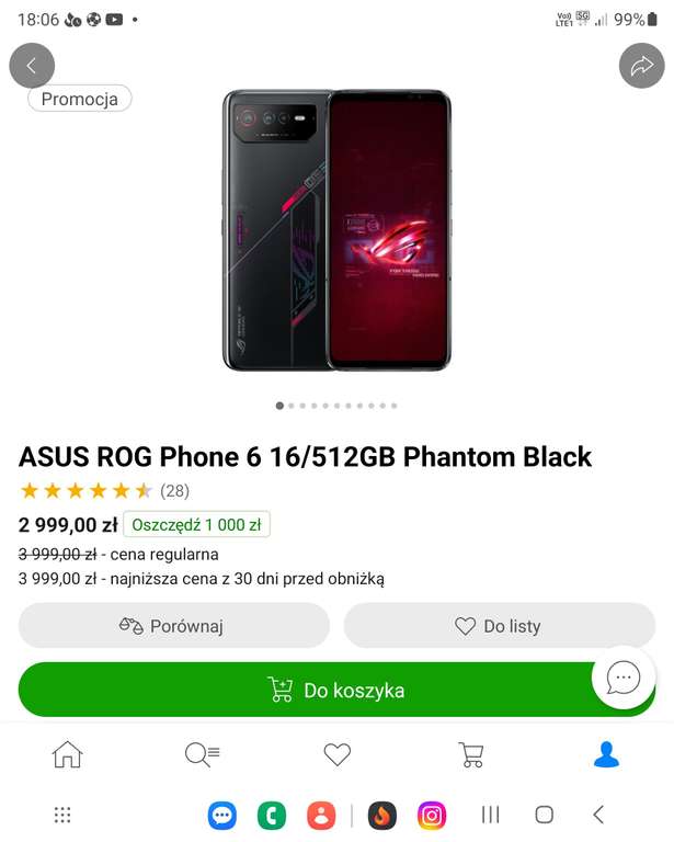 Smartfon ASUS ROG Phone 6 16/512GB Phantom Black