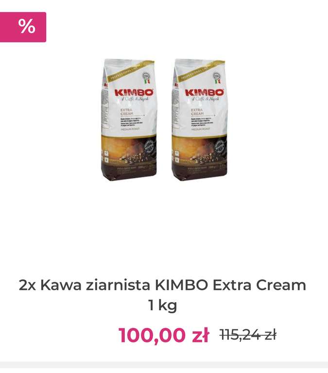 Kawa ziarnista KIMBO Extra Cream 2x1 kg, z kuponem 40zł/kg