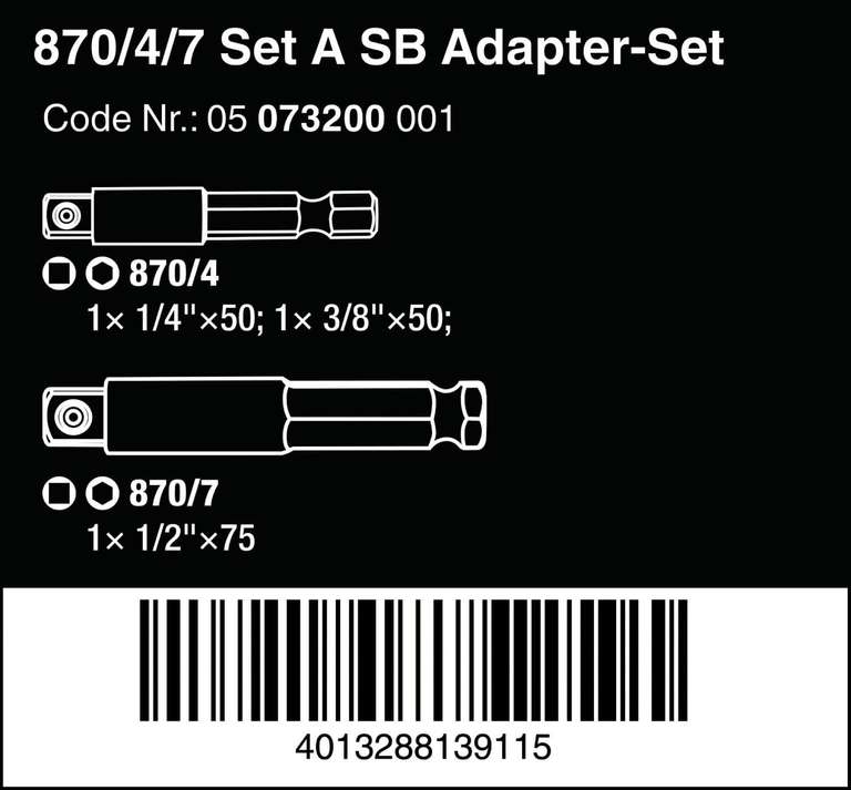 Wera Zestaw 3 adapterów do kluczy nasadowych 870/4/7 Set A SB (05073200001)