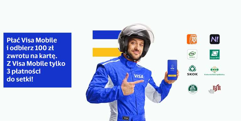 Zwrot 100 zł za 3 transakcje w wybranych sklepach (po min. 30 zł każda) dokonane przez Visa Mobile - ING/Nest/Banki Spółdzielcze/SKOK