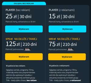 Player.pl bez reklam za 125 zł na 210 dni, czyli 17,85 zł/m-c na 7 m-cy
