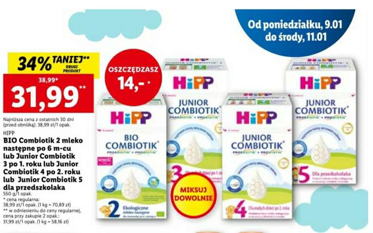Mleko modyfikowane Hipp Bio Combiotik 2, 3, 4, 5 @Lidl