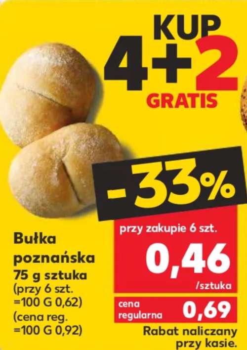 Bułka Poznańska po 46 groszy za sztukę, 2 gratis przy zakupie 4, Kaufland