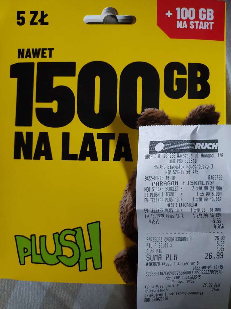 Plush SIM za 5 PLN, doładowanie 10 PLN za 0.01 PLN