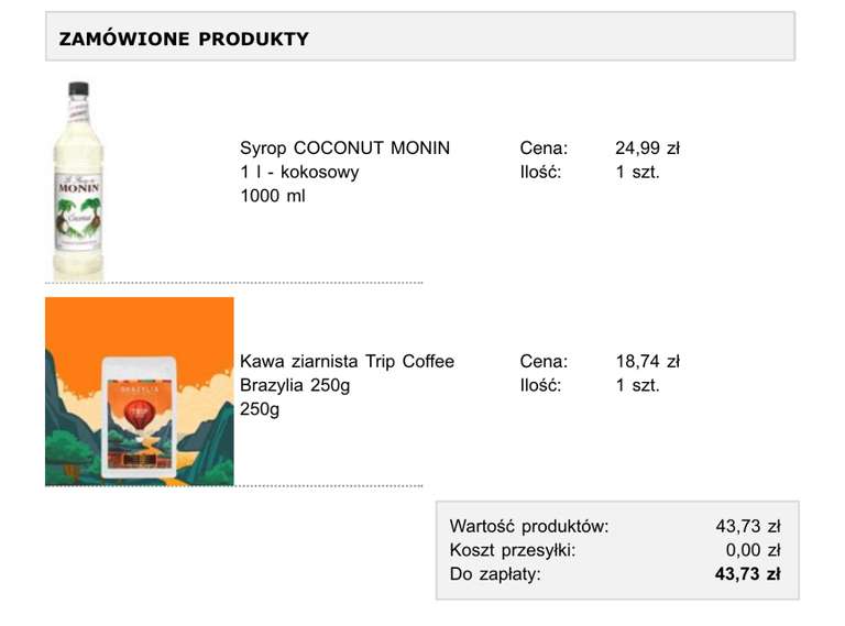 Syrop Monin 1L Kokos -50% z darmowa wysylka przy zakupie innej kawy Trip Coffee