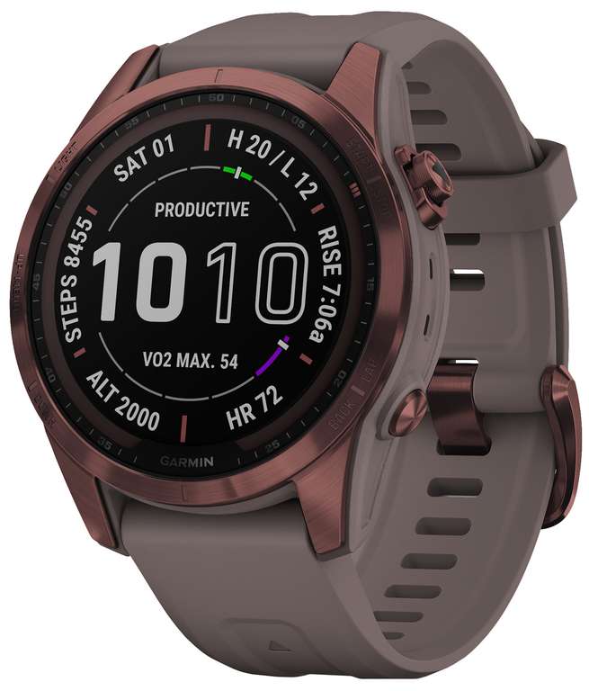 Multisportowy Smartwatch Garmin fēnix 7S – Sapphire Solar Edition Ciemnobrązowy tytan z szarym paskiem