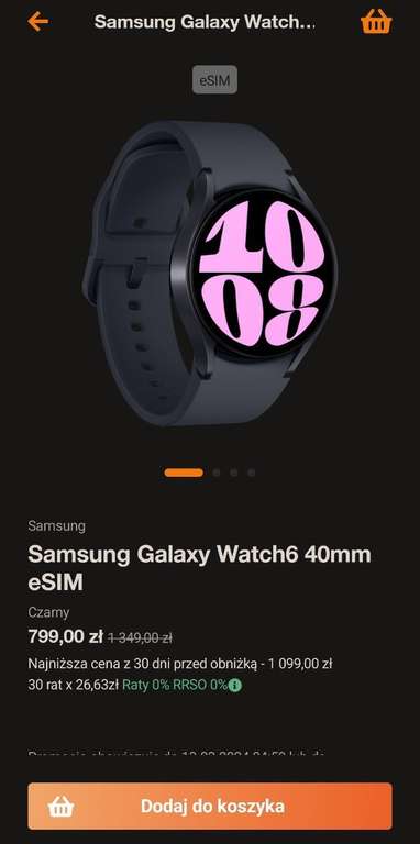 Smartwatch Samsung Galaxy Watch6 40mm eSIM LTE Orange Flex
