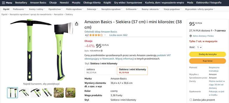 Amazon Basics JC107 Zestaw: Siekiera (37 cm) i mini kilof (38 cm) 21.7€