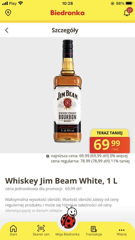 Whiskey Jim Beam 1l Biedronka