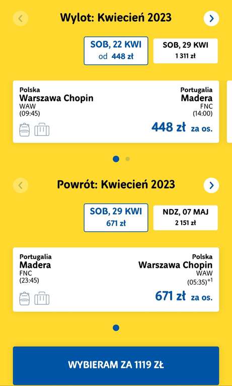 Lot w obie strony z bagażem rejestrowanym Warszawa-Madera