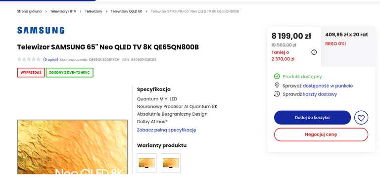 TV Samsung QE65QN800BT Excelence Line (możliwe 5299)
