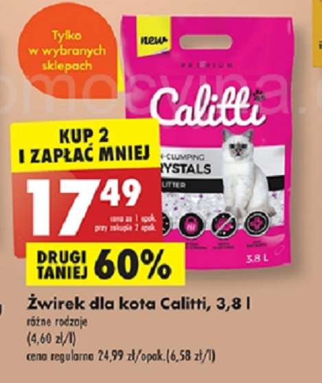 Żwirek dla kota Calitti 3.8L przy zakupie 2 @Biedronka