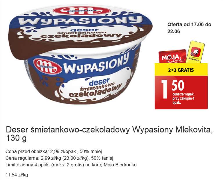 Mlekovita Deser śmietankowo - czekoladowy 130 g / opak. cena przy zakupie 4 opak. @Biedronka