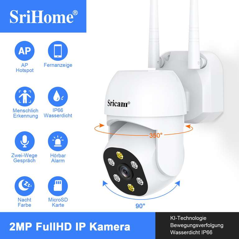 Obrotowa kamera zewnętrzna SriCam 2MP (wysyłka z Niemiec) @ Gshopper
