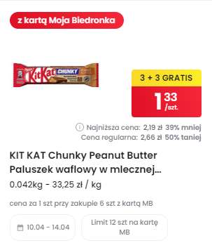 Baton KIT KAT Chunky Peanut Butter 42g 3+3 gratis @Biedronka