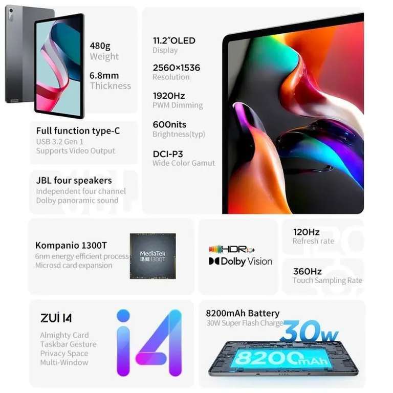 Tablet Lenovo Xiaoxin Pad Pro 2022 / P11 Pro G2 - Snapdragon 870 / MediaTek 1300T - 120 Hz OLED 11.2 $243.42