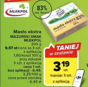 Masło ekstra 200g 83% Mazurski Smak @Carrefour