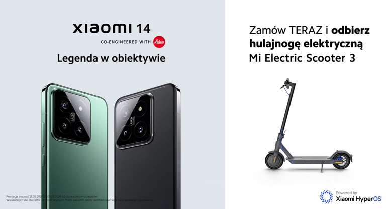 Kup Xiaomi 14 i odbierz za darmo Mi Electric Scooter 3 plus opcja odkupu starego telefonu