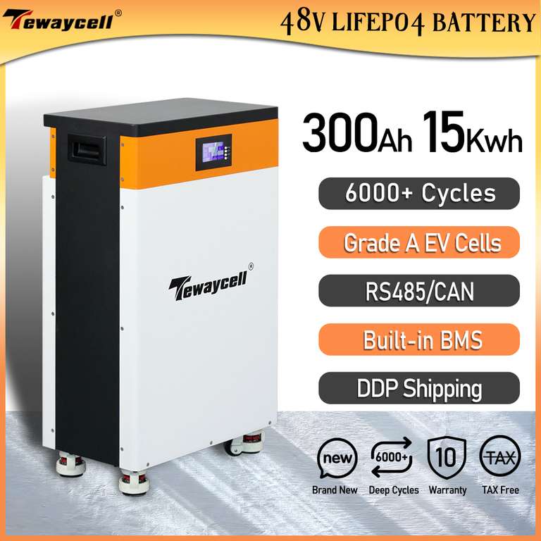 Magazyn energii Tewaycell 48V 51.2V 300Ah 15KWh akumulator Lifepo4 wbudowany w BMS za $2121.63 / ~8630zł