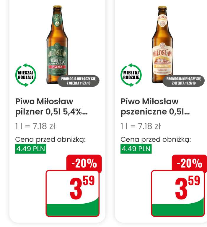 Piwo Miłosław but.zw. 0,5L pilzner, pszeniczne, niefiltrowane, IPA 0% @Dino