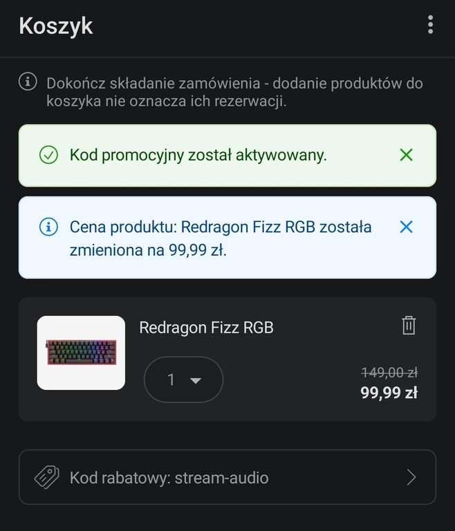 Reddragon Fizz RGB klawiatura 60%