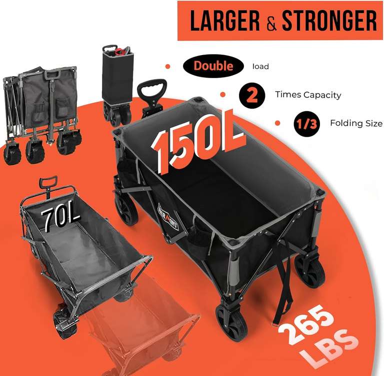 Overmont Wózek transportowy, ogrodowy, składany 89 x 56 x 50 cm 120 kg