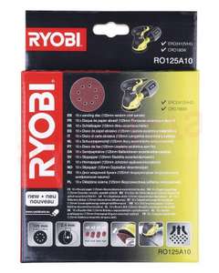 Ryobi Zestaw Papierów Ściernych RO125A10 do Szlifierki Mimośrodowej, 10 Sztuk, Pasuje do Modeli Ryobi ROS300, ROS310 i R18ROS-0