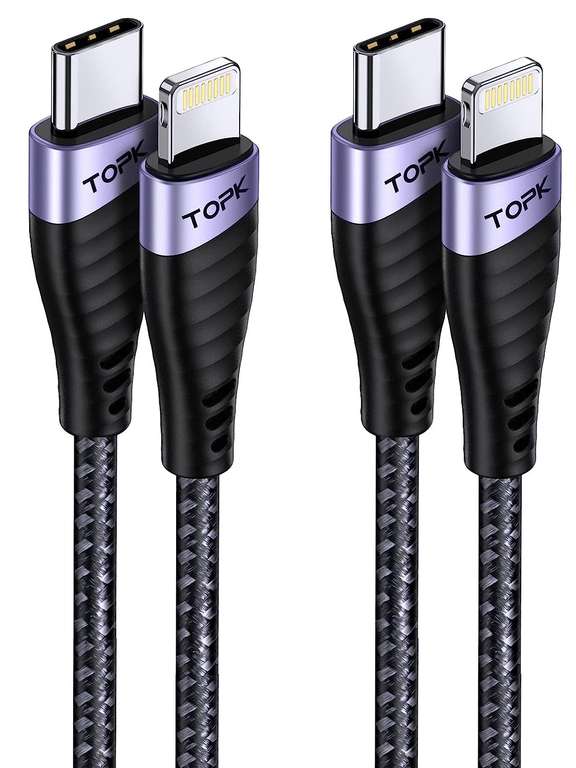 Prime: Kabel USB C do Lightning, TOPK 2-pak 1,8 m/2 m nylonowy kabel do szybkiego ładowania (certyfikat MFi)