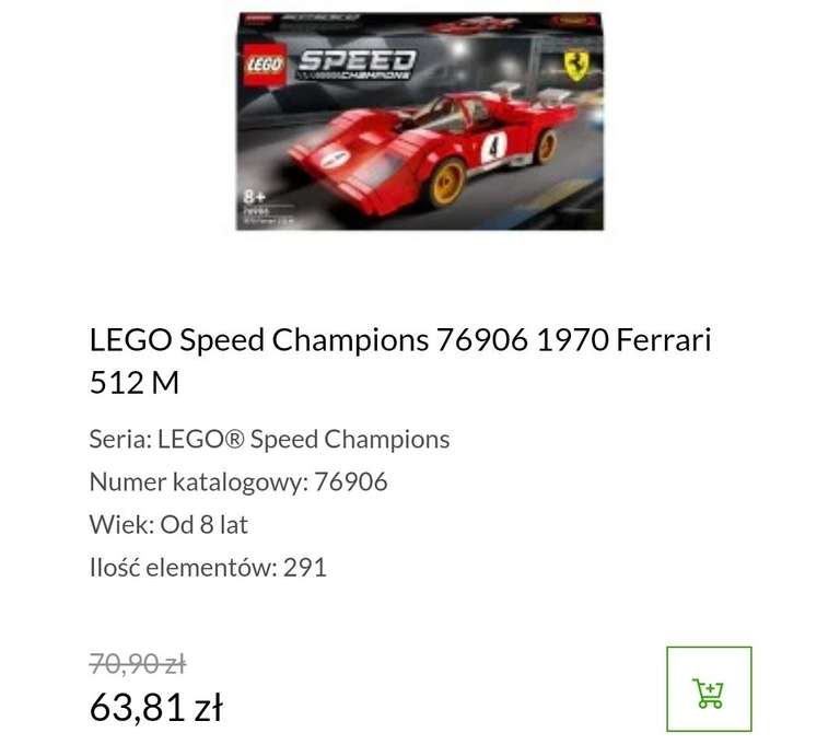 LEGO Speed Champions za 63,81 albo 66,33 76906 76900 76901