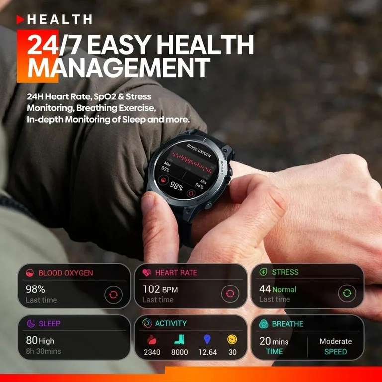 Zeblaze Stratos 3 Premium Smartwatch z GPS, Ultra HD AMOLED, funkcja rozmów poprzez BT (HiFi), Wodoszczelność IP68 | 40,59 USD