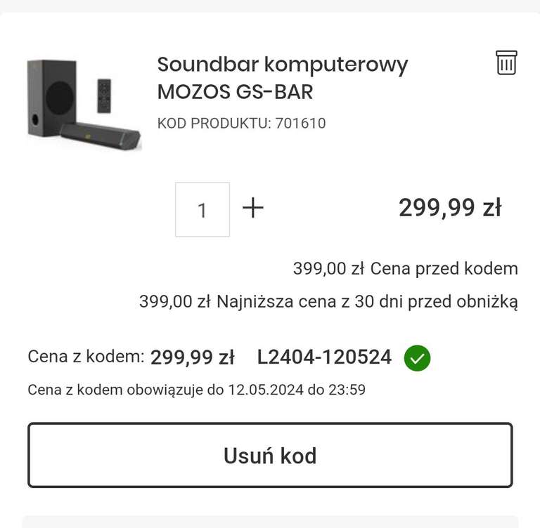 Soundbar komputerowy MOZOS GS-BAR za 300zł z kodemzł