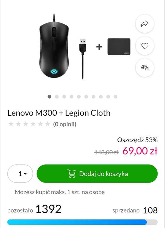 Mysz + podkładka Lenovo M300 + Legion Cloth