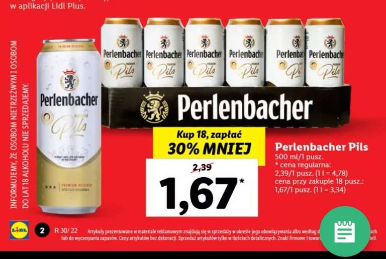 Piwo Perlenbacher 1,67 przy zakupie 18 sztuk