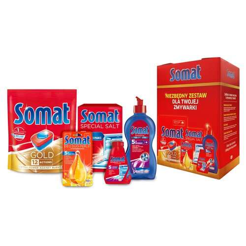 Somat zestaw środków do zmywarki (tabletki, sól, nabłyszczacz, zapach, środek do czyszczenia)