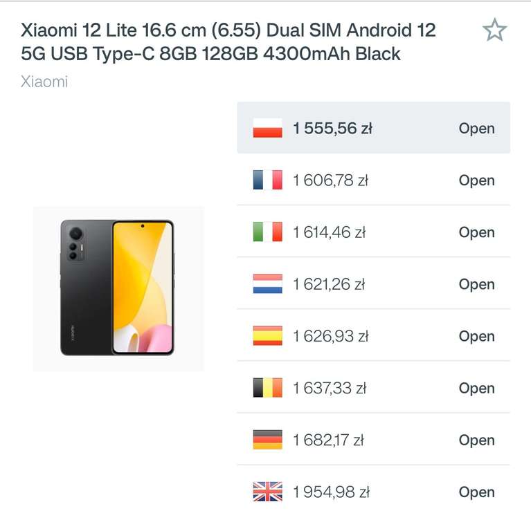 Smartfon Xiaomi 12 lite 5g 8/128gb Czarny