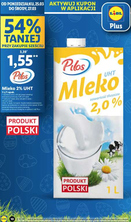 Mleko UHT Pilos 2% 1L przy zakupie 6 @Lidl