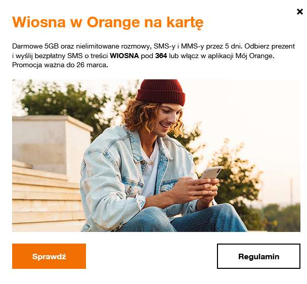 Wiosna w Orange na kartę - Darmowe 5GB oraz nielimitowane rozmowy, SMS-y i MMS-y przez 5 dni