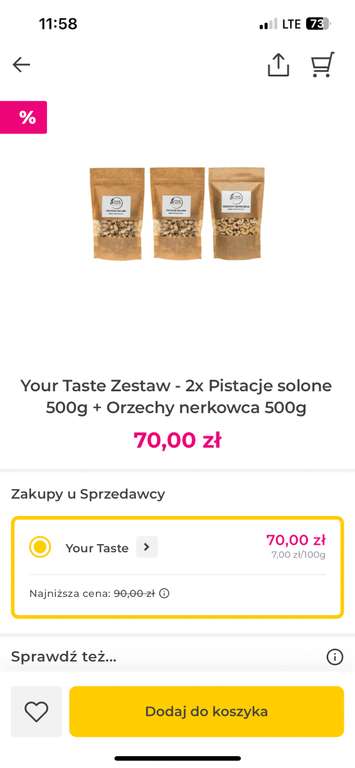 Your Taste Zestaw - 2x Pistacje solone 500g + Orzechy nerkowca 500g