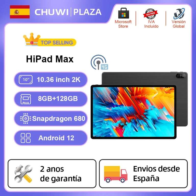 Tablet CHUWI HiPad Max 10.36'' 8/128GB (ekran 2K, Snapdragon 680,LTE, Android 12) | Wysyłka z ES | $181.45 @ Aliexpress