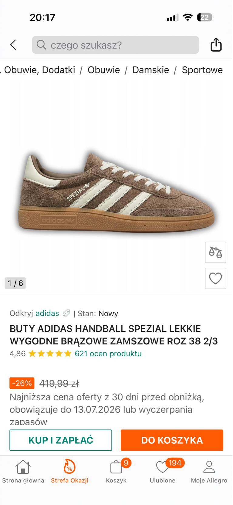 BUTY ADIDAS HANDBALL SPEZIAL BRĄZOWE ZAMSZOWE ROZ 38 2/3