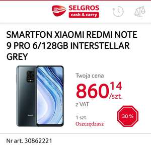 Smartfon Xiaomi Redmi Note 9 Pro 6/128 Szary Interstellar Grey @Selgros