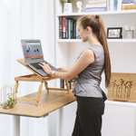 SONGMICS - drewniany stolik/stojak pod laptopa z tacą śniadaniową, składane nogi, regulacja wysokości, 55x35x29cm (cena tylko z Prime)