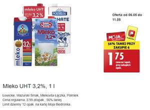 Mleko UHT 3,2% 1L Łowickie, Mazurski Smak, Mlekovita i Polmlek @Biedronka przy zakupie 6