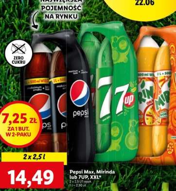 Pepsi Max, Mirinda, 7UP (2,9zł/l) 2x2,5l za 14,49 - Lidl