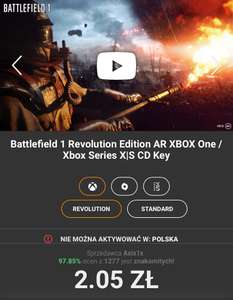 Battlefield 1 Xbox One / Series X/S za 1,88zł z kodem | Kinguin.net | (VPN Argentyna)