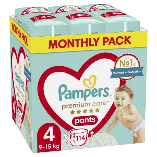 Zestaw miesięczny Pieluchy/Pieluchomajtki Pampers Premium Care Pants (rozmiar 3, 4, 5, 6) +50PLN zwrotu P&G