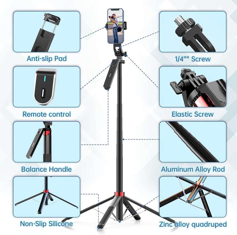 ULANZI MA09 Selfie Stick / Statyw na Telefon Smartfon 180cm + PILOT BLUETOOTH