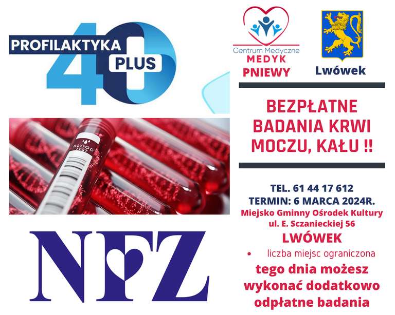 Bezpłatne badania krwi, moczu i kału w Miejsko-Gminnym Ośrodku Kultury w Lwówku
